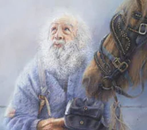 Artwork of an elderly man with a horse